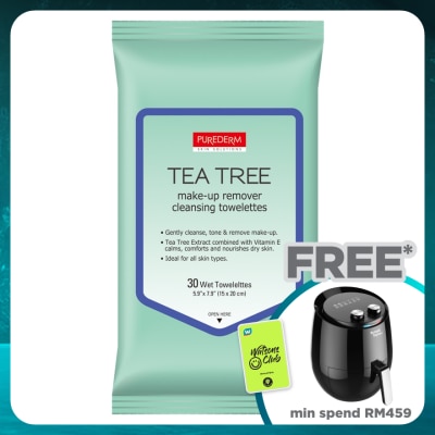 PUREDERM Tea Tree Make-up Remover Cleansing Towelettes 30's