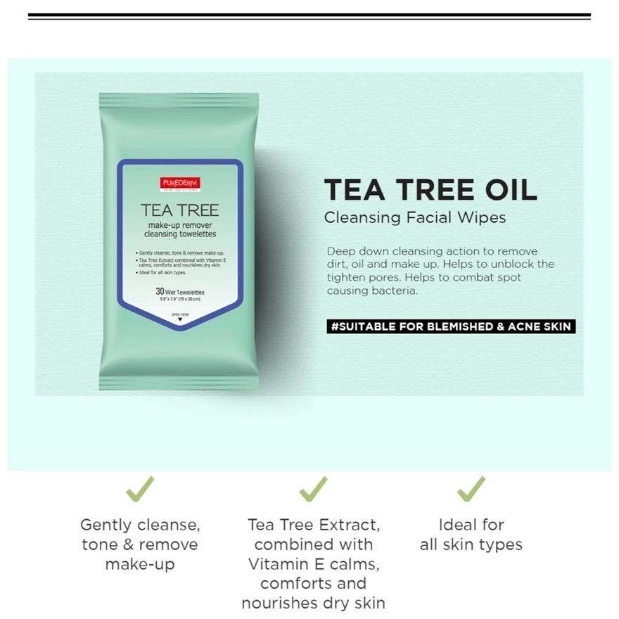 Tea Tree Make-up Remover Cleansing Towelettes 30's