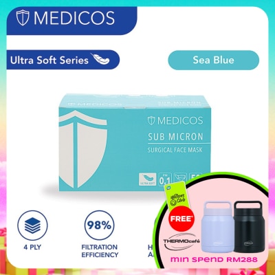 MEDICOS - 4 Ply Lumi Series Surgical Face Mask Sea blue 50's