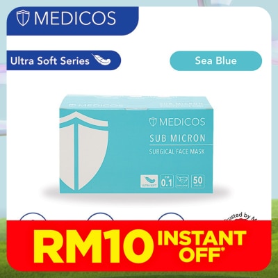 MEDICOS 4 Ply Lumi Series Surgical Face Mask Sea blue 50's