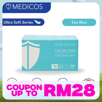 MEDICOS 4 Ply Lumi Series Surgical Face Mask Sea blue 50's