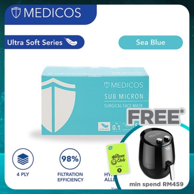 MEDICOS 4 Ply Lumi Series Surgical Face Mask Sea blue 50's