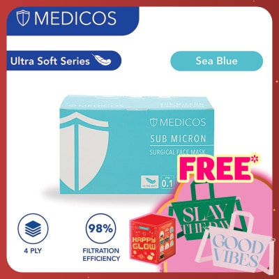 MEDICOS 4 Ply Lumi Series Surgical Face Mask Sea blue 50's