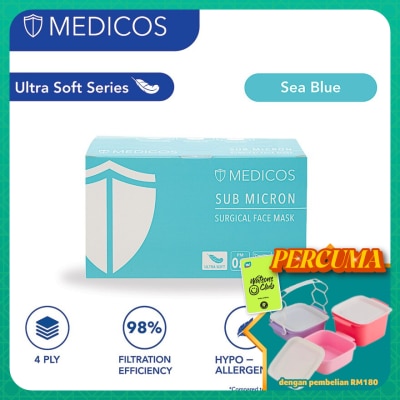 MEDICOS - 4 Ply Lumi Series Surgical Face Mask Sea blue 50's