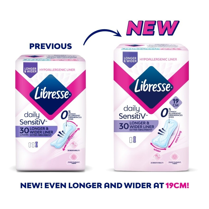 SensitiV Longer & Wider Slim Pantyliner 30s