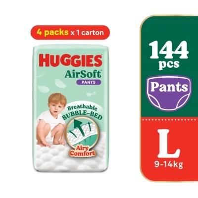 HUGGIES AirSoft Pants Diapers L 36s (4 Packs) Breathable and soft diapers for baby