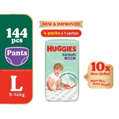 HUGGIES - AirSoft Pants Diapers L 36s (4 Packs) Breathable and soft diapers for baby