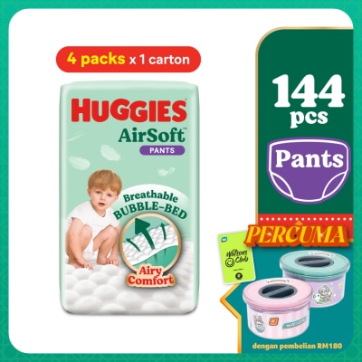 HUGGIES AirSoft Pants Diapers L 36s (4 Packs) Breathable and soft diapers for baby