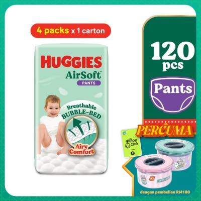HUGGIES AirSoft Pants Diapers XL 30s (4 Packs) Breathable and soft diapers for baby