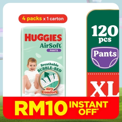 HUGGIES AirSoft Pants Diapers XL 30s (4 Packs) Breathable and soft diapers for baby