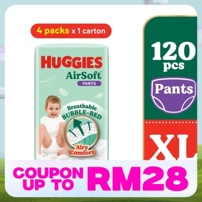 HUGGIES AirSoft Pants Diapers XL 30s (4 Packs) Breathable and soft diapers for baby