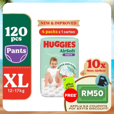 HUGGIES - AirSoft Pants Diapers XL 30s (4 Packs) Breathable and soft diapers for baby