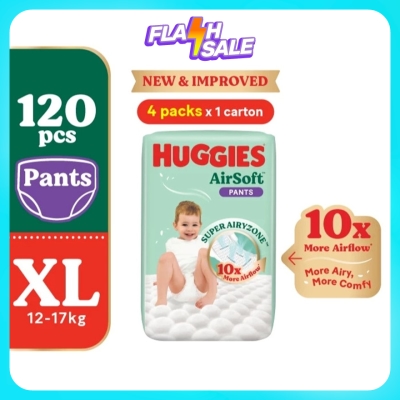 HUGGIES - AirSoft Pants Diapers XL 30s (4 Packs) Breathable and soft diapers for baby image