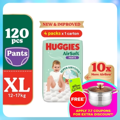 HUGGIES - AirSoft Pants Diapers XL 30s (4 Packs) Breathable and soft diapers for baby