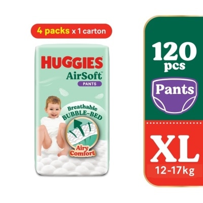 HUGGIES AirSoft Pants Diapers XL 30s (4 Packs) Breathable and soft diapers for baby