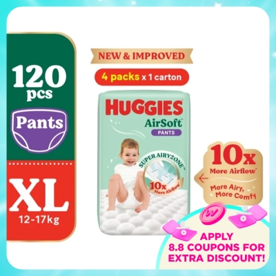 HUGGIES - AirSoft Pants Diapers XL 30s (4 Packs) Breathable and soft diapers for baby