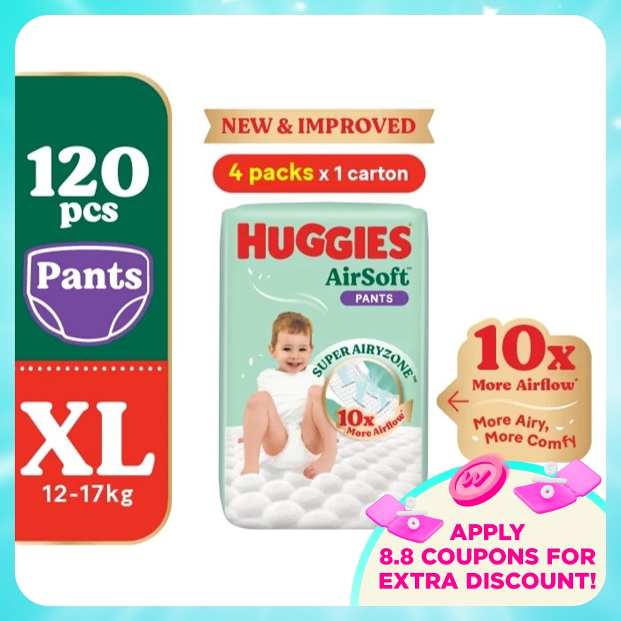 AirSoft Pants Diapers XL 30s (4 Packs) Breathable and soft diapers for baby