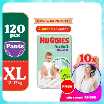 HUGGIES - AirSoft Pants Diapers XL 30s (4 Packs) Breathable and soft diapers for baby