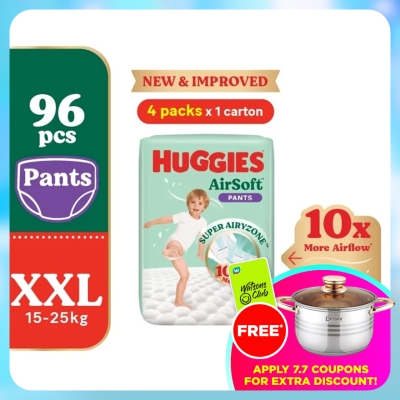 HUGGIES - AirSoft Pants Diapers XXL 24s (4 Packs) Breathable and soft diapers for baby