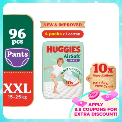 HUGGIES - AirSoft Pants Diapers XXL 24s (4 Packs) Breathable and soft diapers for baby