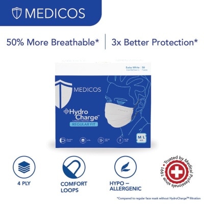 MEDICOS 4ply Hydrocharge Regular Fit Swiss White 50's