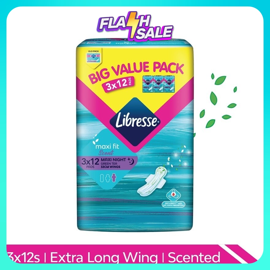 Green Tea Maxi Night Wing 32cm 3x12s