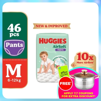 HUGGIES - AirSoft Pants Diapers M 46s Breathable and soft diapers for baby