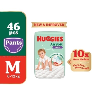 HUGGIES - AirSoft Pants Diapers M 46s Breathable and soft diapers for baby