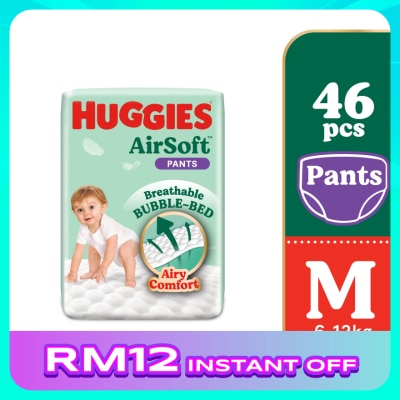 HUGGIES AirSoft Pants Diapers M 46s Breathable and soft diapers for baby