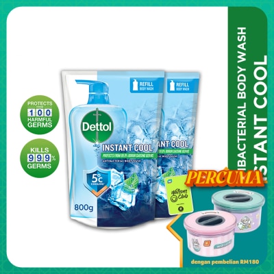DETTOL Body Wash Instant Cool Mint & Sea Minerals Refill Value Pack 800ml x2
