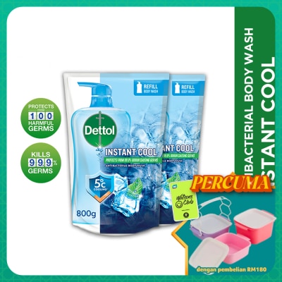 DETTOL - Body Wash Instant Cool Mint & Sea Minerals Refill Value Pack 800ml x2