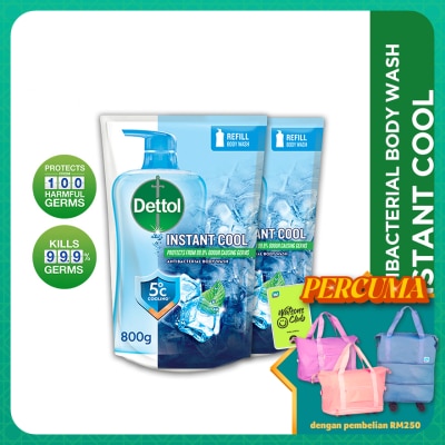 DETTOL Body Wash Instant Cool Mint & Sea Minerals Refill Value Pack 800ml x2