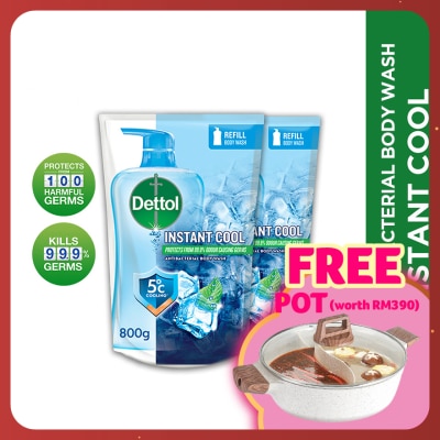 DETTOL Body Wash Instant Cool Mint & Sea Minerals Refill Value Pack 800ml x2