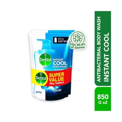 DETTOL Body Wash Instant Cool Mint & Sea Minerals Refill Value Pack 850g x2