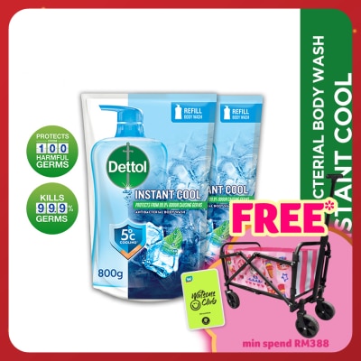 DETTOL Body Wash Instant Cool Mint & Sea Minerals Refill Value Pack 800ml x2