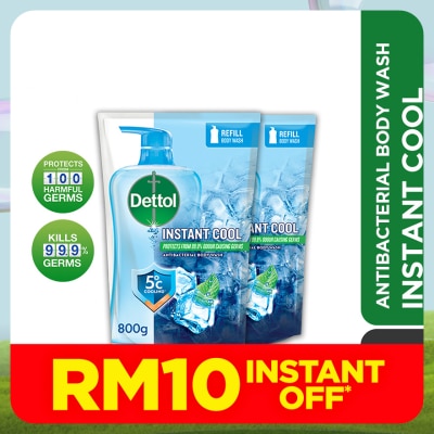 DETTOL Body Wash Instant Cool Mint & Sea Minerals Refill Value Pack 800ml x2