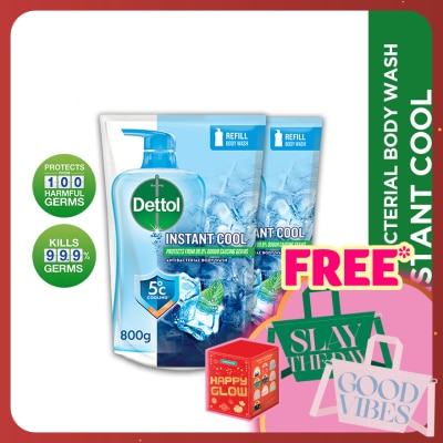 DETTOL Body Wash Instant Cool Mint & Sea Minerals Refill Value Pack 800ml x2