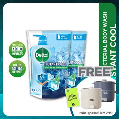 DETTOL Body Wash Instant Cool Mint & Sea Minerals Refill Value Pack 800ml x2