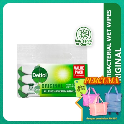 DETTOL Antibacterial Wipes Original Value Pack 10s x3