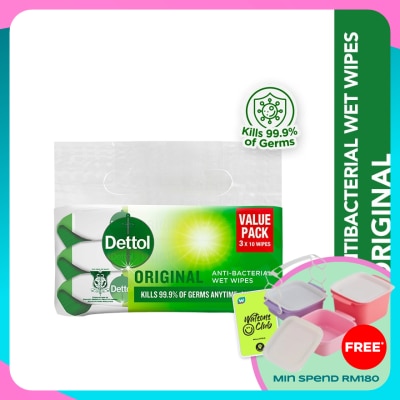 DETTOL Antibacterial Wipes Original Value Pack 10s x3