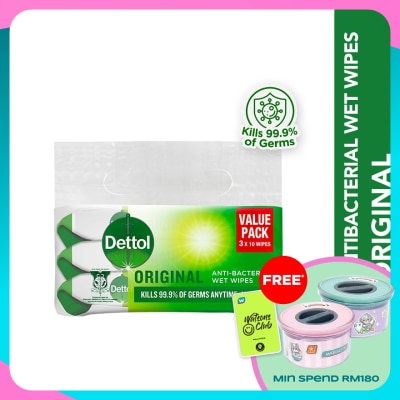 DETTOL Antibacterial Wipes Original Value Pack 10s x3