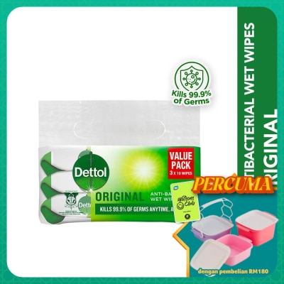 DETTOL - Antibacterial Wipes Original Value Pack 10s x3