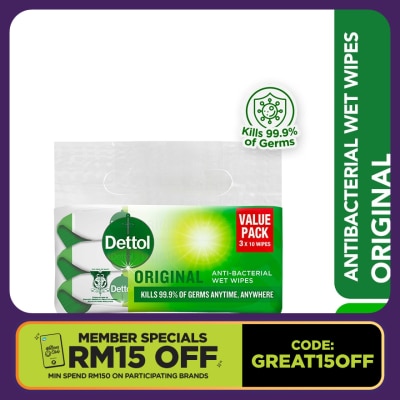 DETTOL Antibacterial Wipes Original Value Pack 10s x3