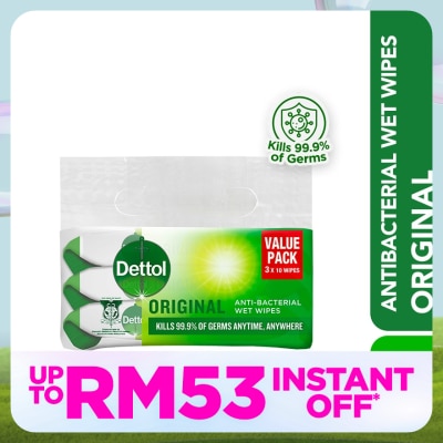 DETTOL Antibacterial Wipes Original Value Pack 10s x3