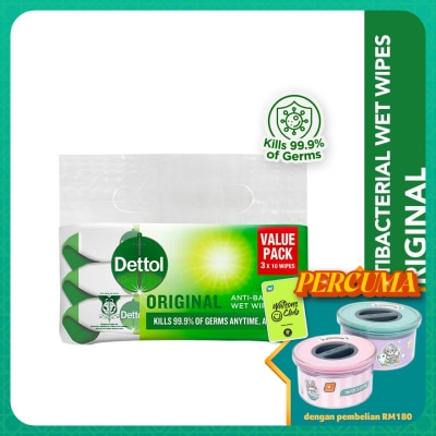 DETTOL Antibacterial Wipes Original Value Pack 10s x3