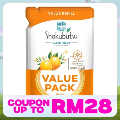 SHOKUBUTSU Body Wash Orange Zest Refill 2 x 800g