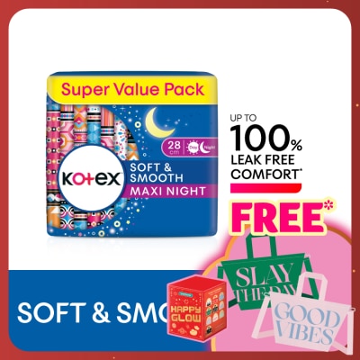 KOTEX Soft & Smooth Overnight Non Wing Pad 28cm (16s x 2 Packs) - Sanitary Pad with 100% Leak Free Comfort