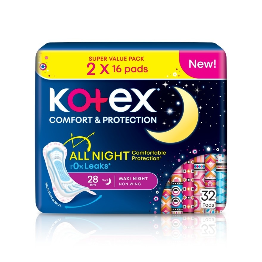 Comfort & Protection Night Non Wing Pad 28cm (16sx2) - Sanitary Pad with 100% Leak Free Comfort