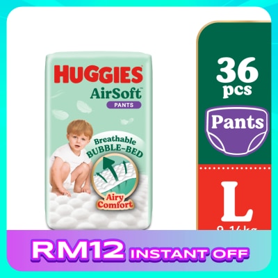 HUGGIES AirSoft Pants Diapers L 36s Breathable and soft diapers for baby