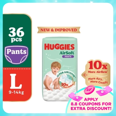 HUGGIES - AirSoft Pants Diapers L 36s Breathable and soft diapers for baby